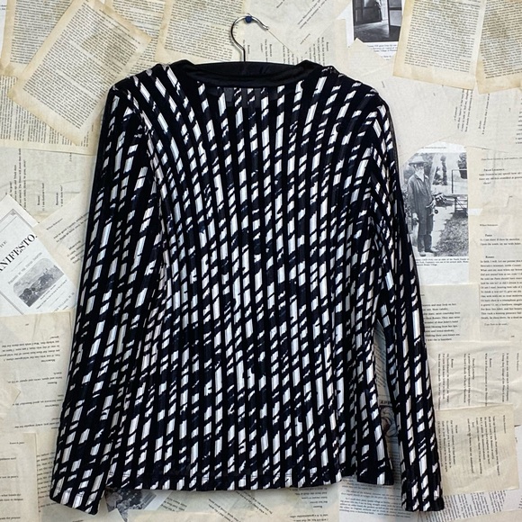 Chicos Zip Up Jacket Black/Navy Print with Mesh Stripe Inserts Size S or 4/6 - Picture 6 of 7